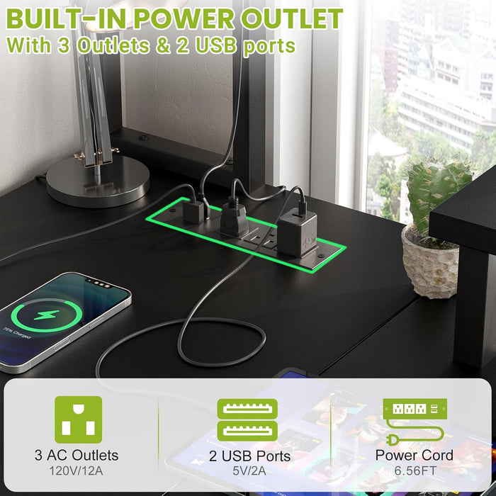 Forty Eight Inch L Shaped Gaming Desk With Power Outlets