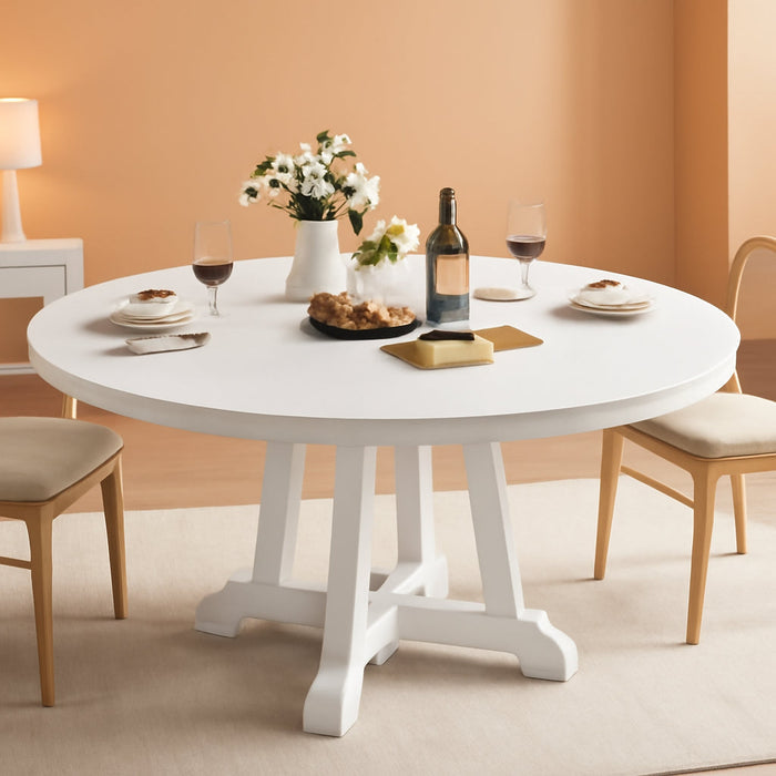Forty Seven Inches White Circular Solid Wood Dining Table
