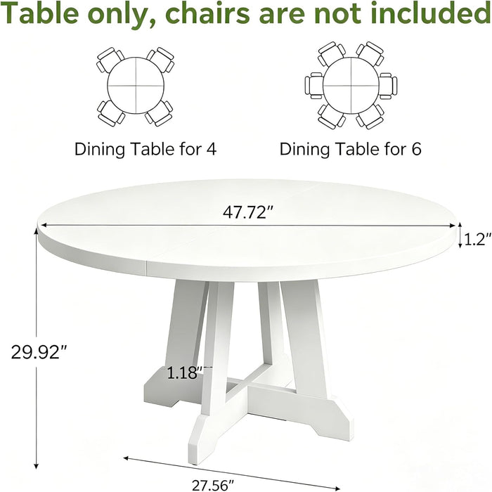 Forty Seven Inches White Circular Solid Wood Dining Table