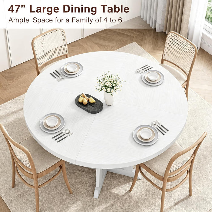 Forty Seven Inches White Circular Solid Wood Dining Table