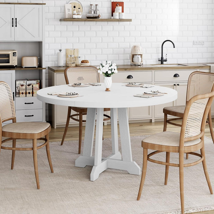 Forty Seven Inches White Circular Solid Wood Dining Table