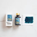 Tom's Studio Loch Ness Fountain Pen Ink – featuring the packaging, bottle and a swatch on paper