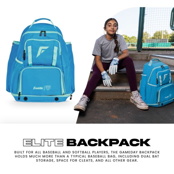 Franklin Sports USA SB Gameday Fastpitch Softball Backpack – Blue/Mint – Adult & Youth Equipment Bag Peligro Sports