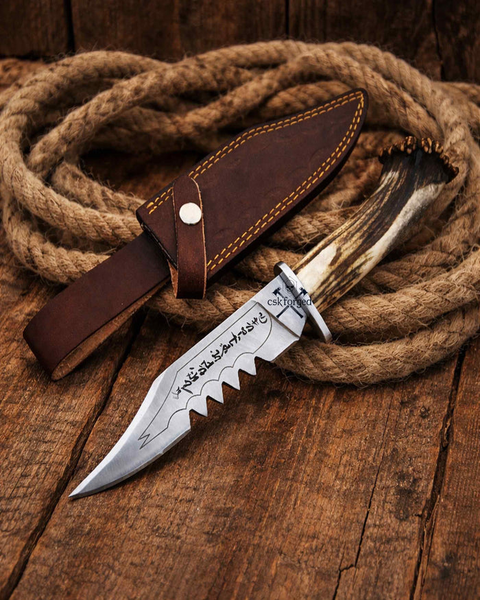 Frontier Demon Hunting Knife – Custom Forged Ruby Blade with Stag Handle cskforged