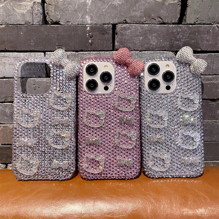 Full Diamond Glitter Hello Kitty Face Pink Bow Phone Case PhoneShells