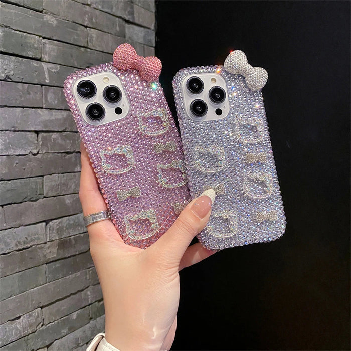 Full Diamond Glitter Hello Kitty Face Pink Bow Phone Case PhoneShells
