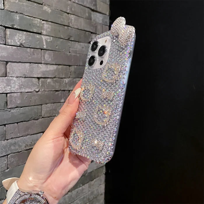 Full Diamond Glitter Hello Kitty Face Pink Bow Phone Case PhoneShells