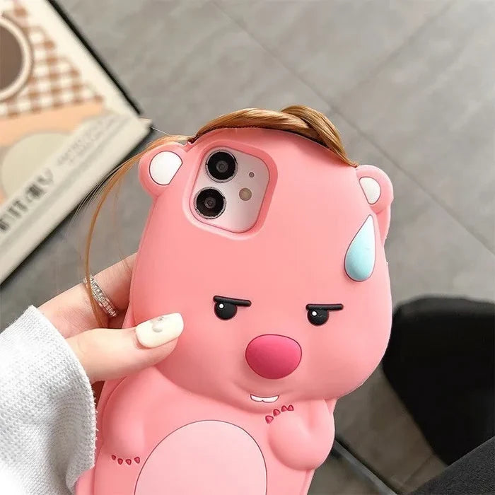 Funny True Braided Hair Loopy Cartoon Silicon Soft Back Phone Case PhoneShells