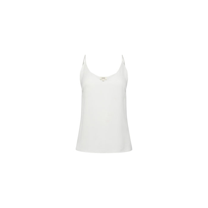 The Gabriella Silk Camisole, featuring spaghetti straps in an ivory hue, is displayed on a white background, making it an ideal layering piece.