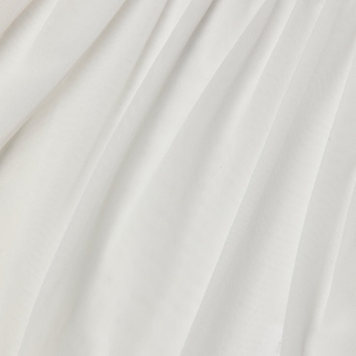 The Gelina Ruched Bodysuit features sheer white mesh with soft vertical ruching and a subtle textured finish for a delicate, airy look.