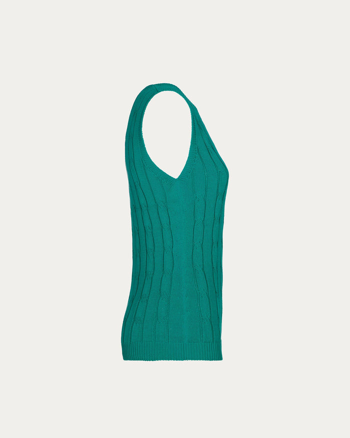 Gilet in cotone organico verde petrolio vegano sostenibile
