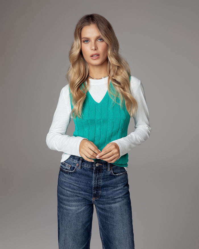 Gilet in cotone organico verde petrolio vegano sostenibile