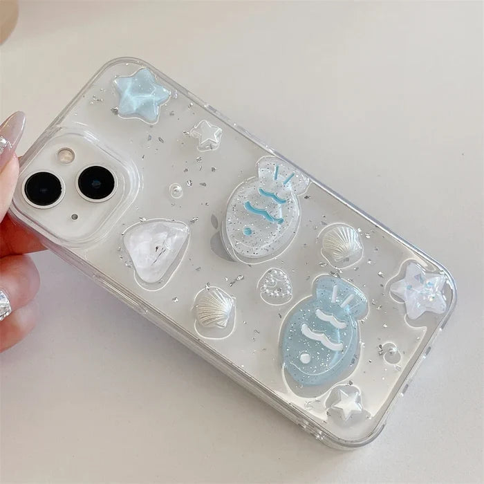 Glitter 3D Fish Crystal Silver Foil Epoxy Phone Case PhoneShells