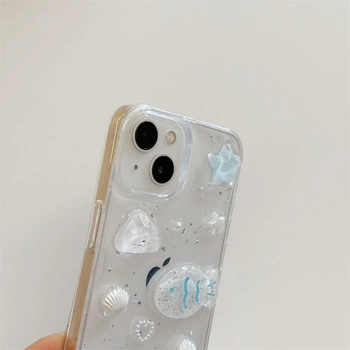 Glitter 3D Fish Crystal Silver Foil Epoxy Phone Case PhoneShells