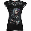 GOTH FAMILIAR - Lace Layered Cap Sleeve Top Black Spiral USA