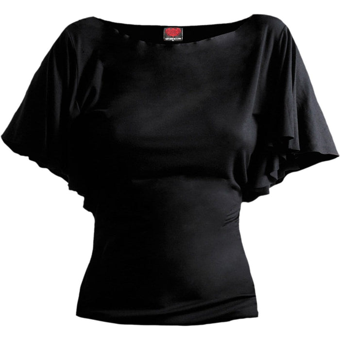 GOTHIC ELEGANCE - Boat Neck Bat Sleeve Top Black Spiral USA