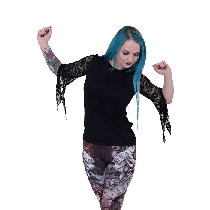 GOTHIC ELEGANCE - Rose Lace Sleeve Top Spiral USA