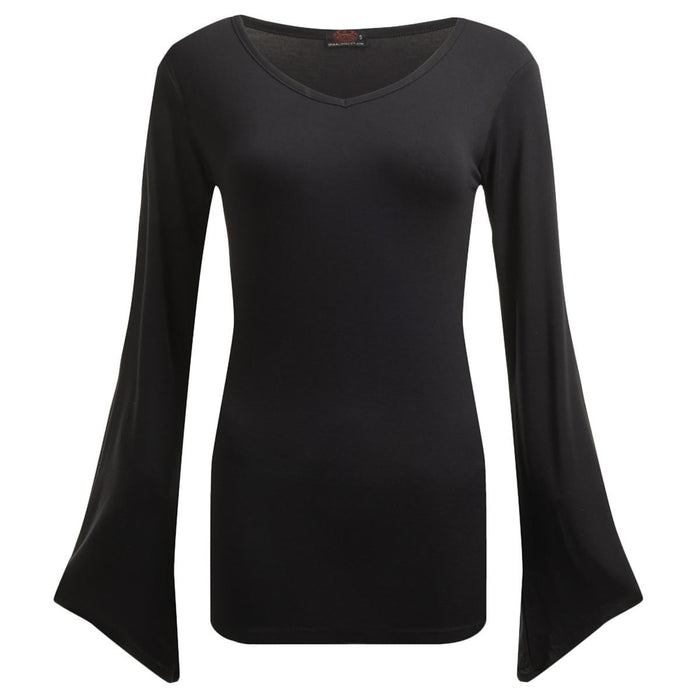GOTHIC ELEGANCE - V Neck Goth Sleeve Top Black Spiral USA