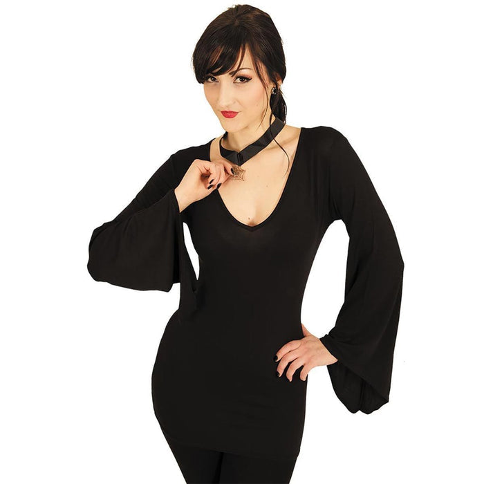 GOTHIC ELEGANCE - V Neck Goth Sleeve Top Black Spiral USA