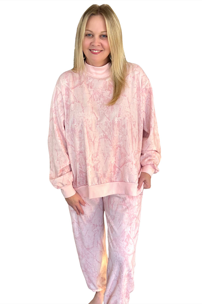 Gray Camouflage Print Stand Neck Long Sleeve Regular Fit Plus Size Set