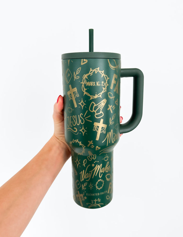 Green Allover Print 40 oz Ascend Tumbler Elevated Faith