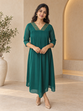 Green georgette Aline kurti with zardosi embroidered neckline MBS-1356 **Ready to dispatch**