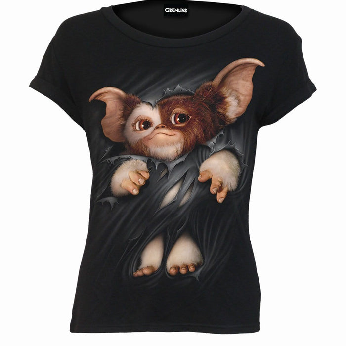 GREMLINS - GIZMO - Boatneck Cap Sleeve Top Black Spiral USA