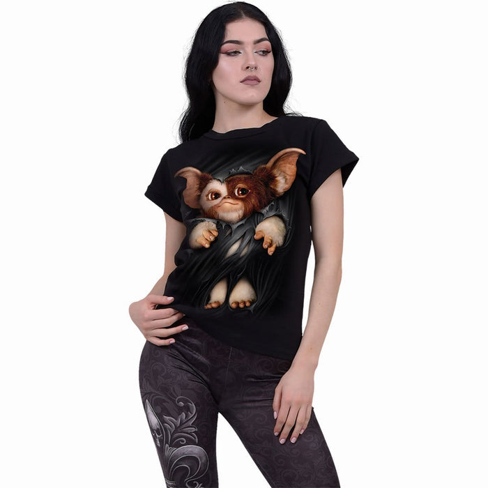 GREMLINS - GIZMO - Boatneck Cap Sleeve Top Black Spiral USA