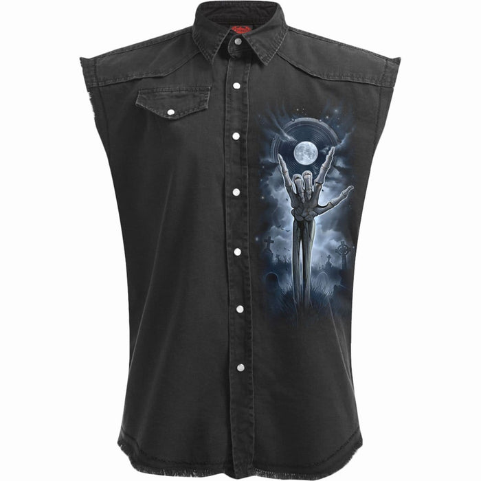 GRIM ROCKER - Sleeveless Stone Washed Worker Black Spiral USA
