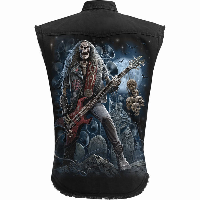 GRIM ROCKER - Sleeveless Stone Washed Worker Black Spiral USA