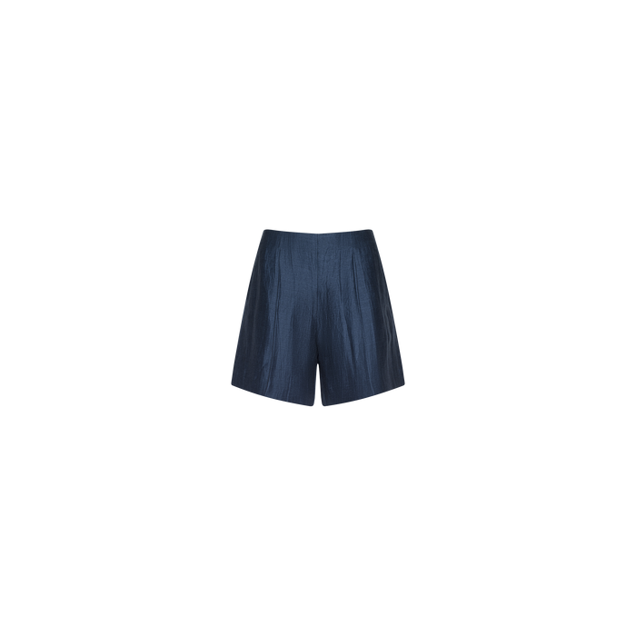 The Hadleigh Linen-Blend Short, crafted in a navy blue textured fabric with a high rise and slightly loose fit, is shown against a plain white background.