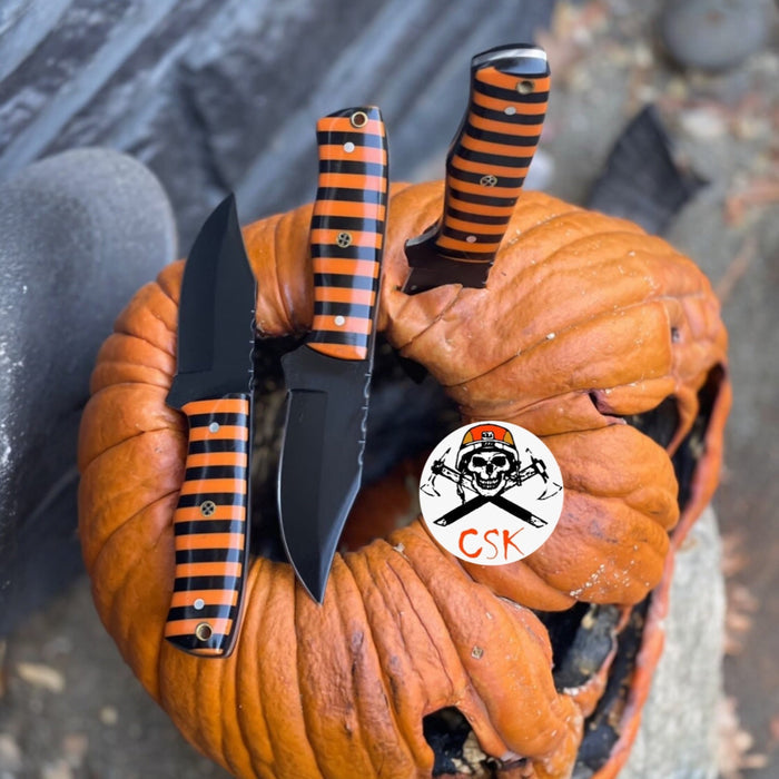 Halloween Custom Black-and-Orange Striped Hunting Knife cskforged