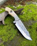 Hand-Engraved Hunting Knife – Custom Fixed Blade with Bone Handle & Ornate Scrollwork cskforged