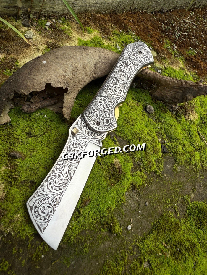 Hand-Engraved Scrollwork Pocket Knife cskforged