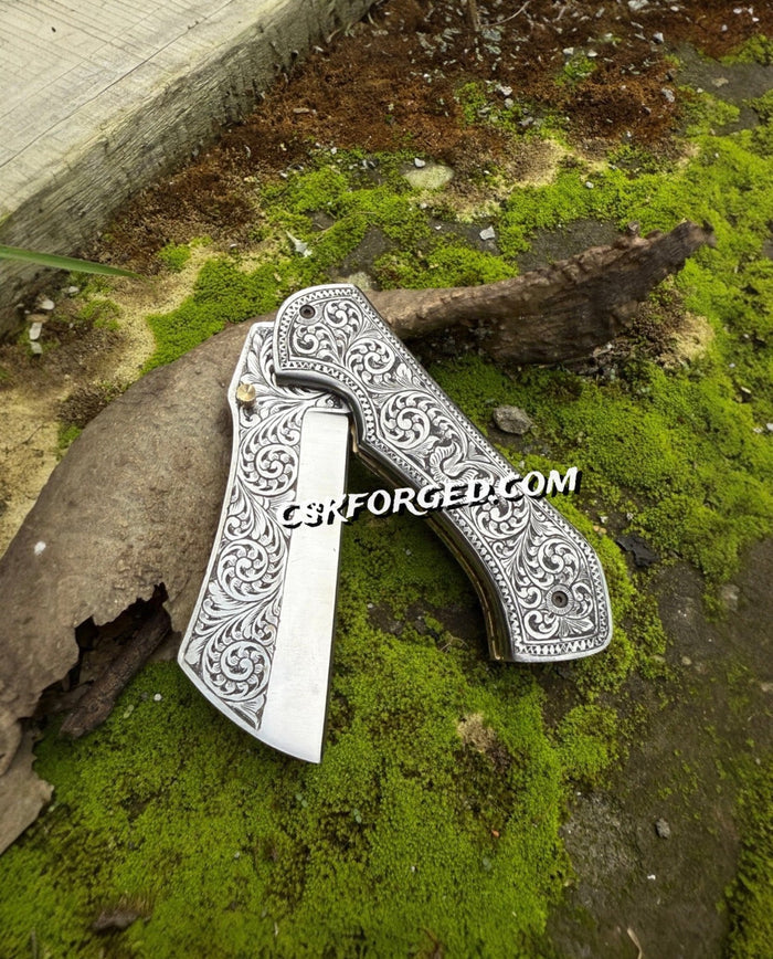 Hand-Engraved Scrollwork Pocket Knife cskforged
