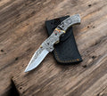 Hand-Engraved Viking Pocket Knife with Ornate Norse Design & Leather Sheath cskforged
