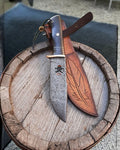Hand-Forged Damascus Hunting Knife – Full Tang Survival Blade with Exotic Wood Handle & Leather Sheath cskforged