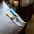 Hand-Forged Damascus Hunting Knife Set 8” Full Tang Blades Bone Handle cskforged