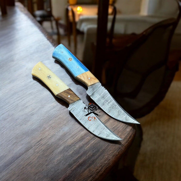 Hand-Forged Damascus Hunting Knife Set 8” Full Tang Blades Bone Handle cskforged