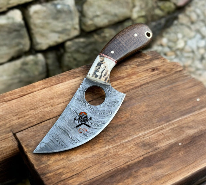 Hand-Forged Damascus Steel Cleaver Knife with Finger HoleHunting,Camping,and Bushcraft Tool cskforged