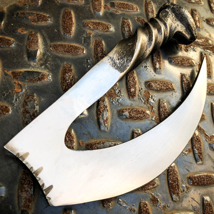 Hand Forged Railroad Spike Carbon Hunting Hook Gut Claw Knife Fixed Curve Blade cskforged