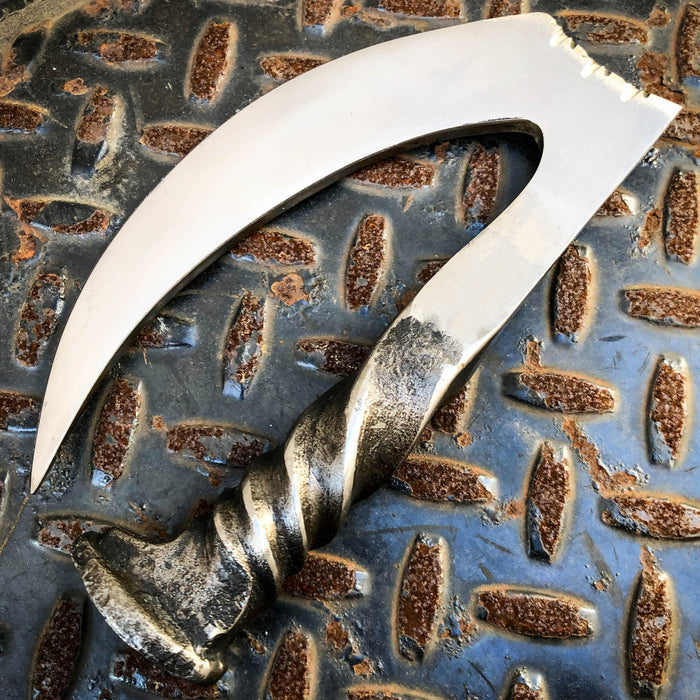Hand Forged Railroad Spike Carbon Hunting Hook Gut Claw Knife Fixed Curve Blade cskforged