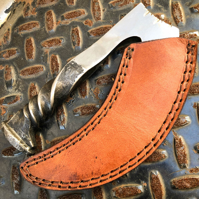 Hand Forged Railroad Spike Carbon Hunting Hook Gut Claw Knife Fixed Curve Blade cskforged