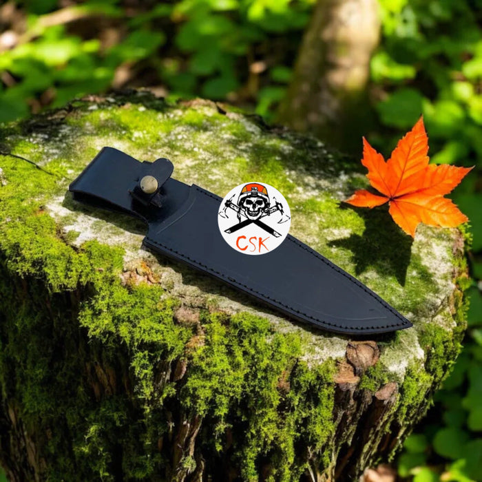 Handcrafted Carbon Steel Hunting Knife with Acid Wash Finish and Brass Clip Guard cskforged