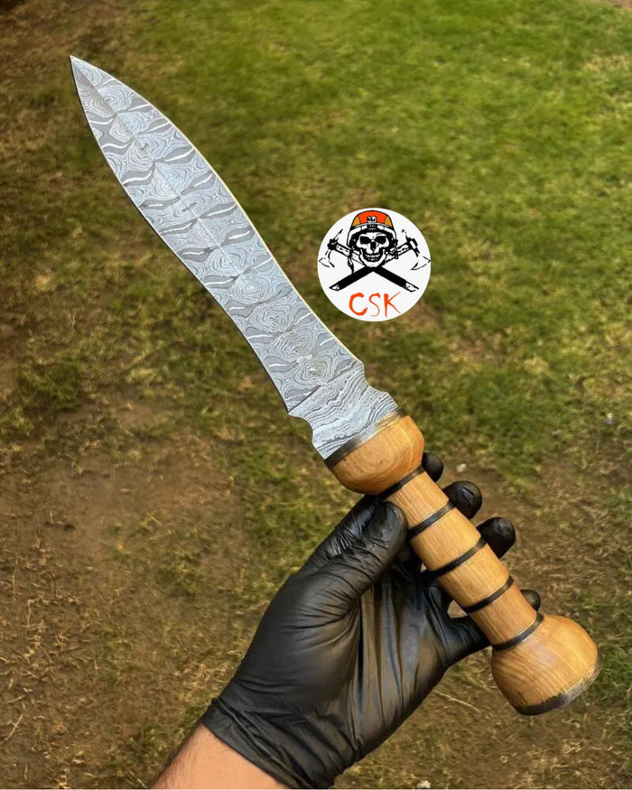 Handcrafted Damascus Steel Gladius Sword with Custom Wooden Handle and Leather Sheath cskforged