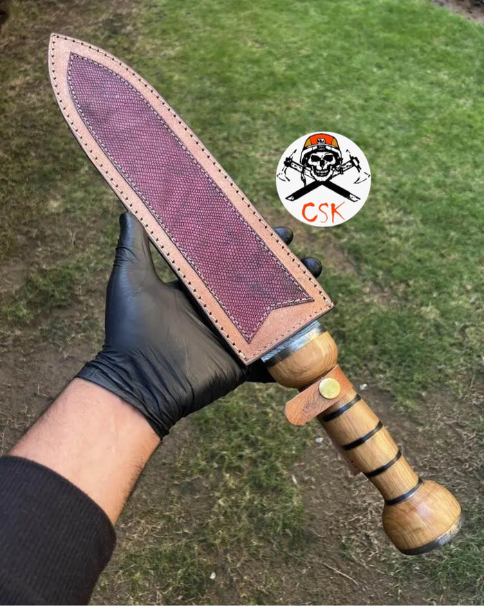 Handcrafted Damascus Steel Gladius Sword with Custom Wooden Handle and Leather Sheath cskforged
