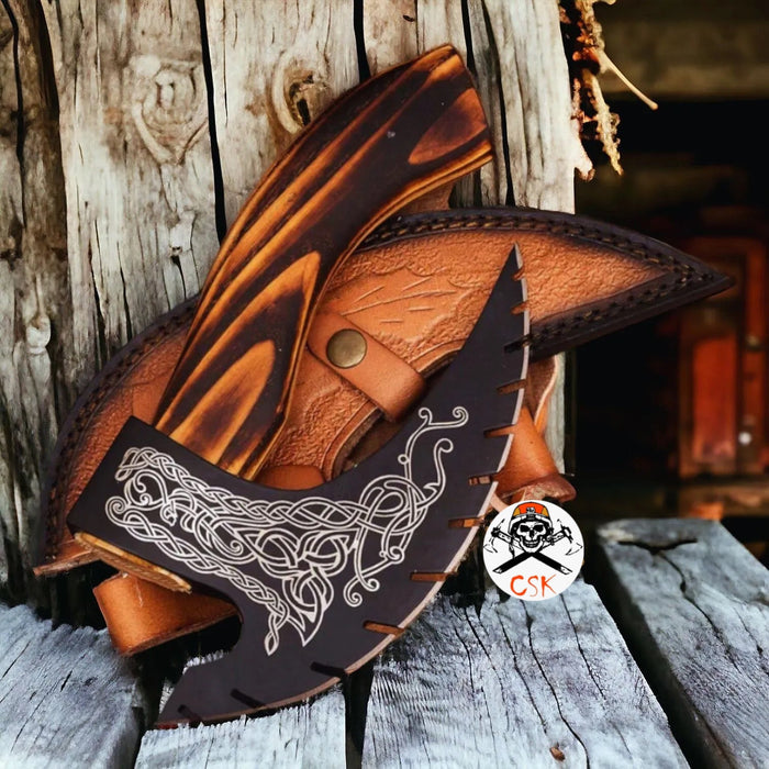 Handforged Viking Pizza Cutter  with Leather Sheath cskforged