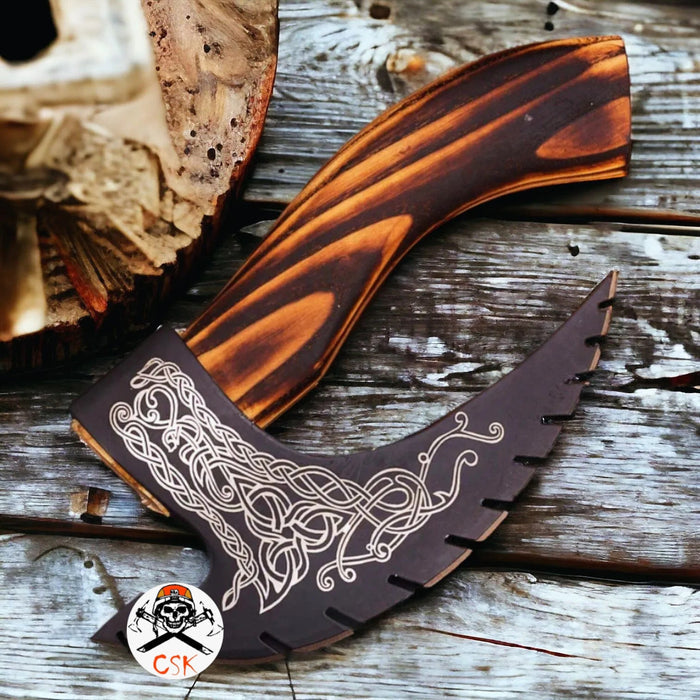 Handforged Viking Pizza Cutter  with Leather Sheath cskforged