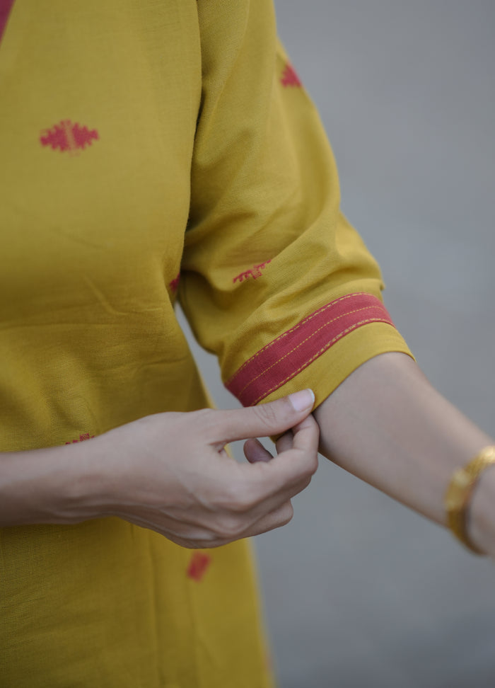 Handloom soft cotton Jamdhani kurti with bottom in mustard yellow shade MBS-773 **Ready to dispatch**
