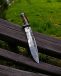 Handmade Along Bowie Knife – 15” Custom Hunting Knife with Etched Blade & Wooden Handle cskforged